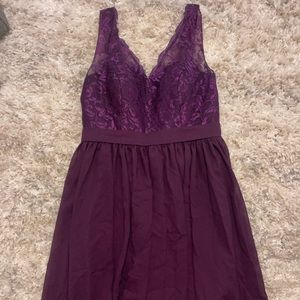 Azazie Plum Knee Length Bridesmaid Dress